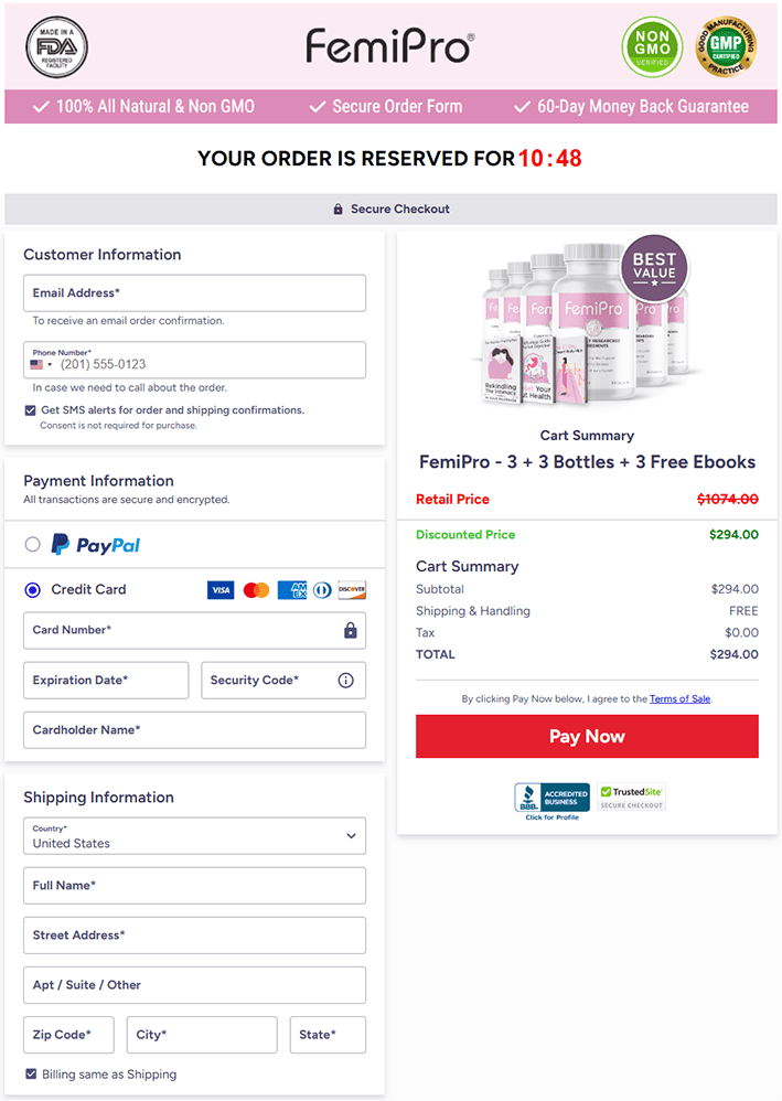 FemiPro Secured Checkout